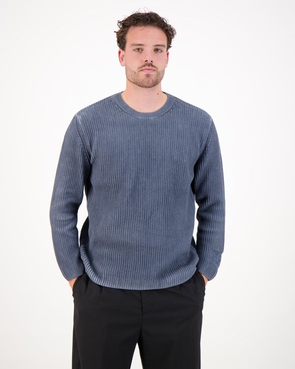 Chenille Cotton Crewneck Logo Sweater Blue