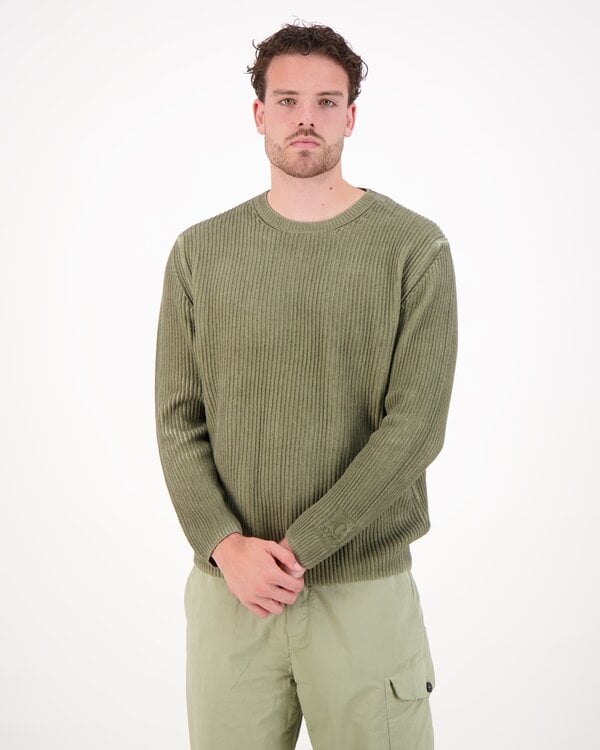 Chenille Cotton Crewneck Logo Sweater Green
