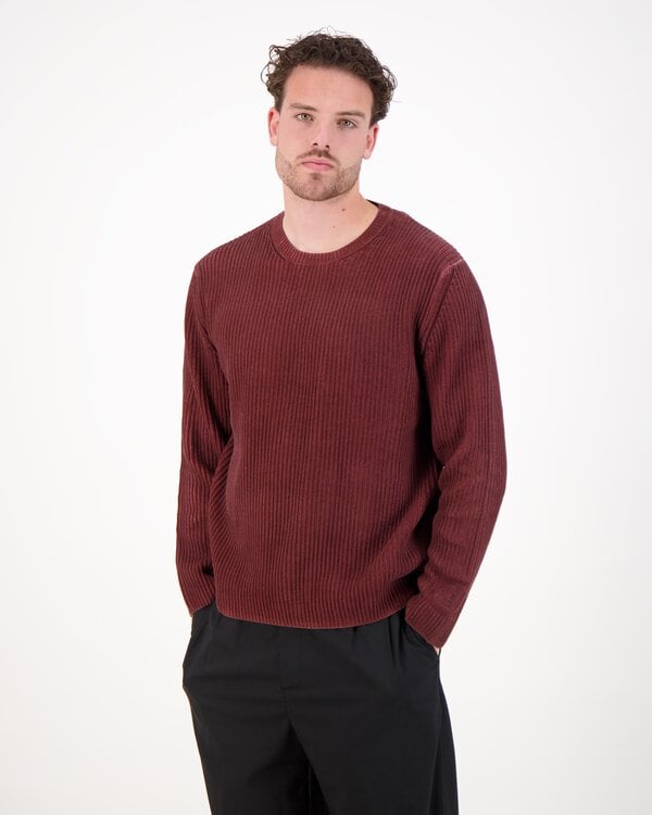 Chenille Cotton Crewneck Logo Sweater Red