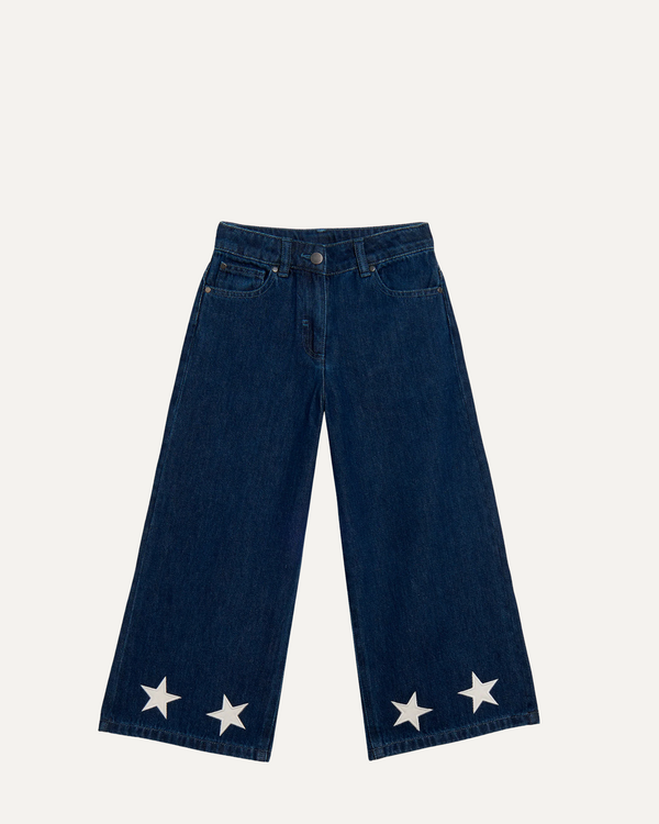 Star Patch Wide Leg Hose Blau