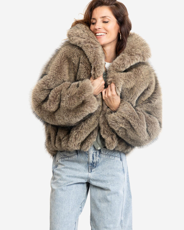 Ally Faux Fur Jacket Khaki