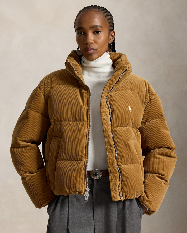 Woven Puffer Coat Tan