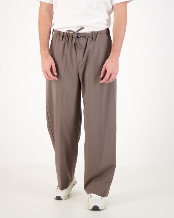 Wool Stretch Barrel Leg Trousers Taupe