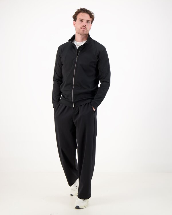 Wool Stretch Barrel Leg Trousers Black