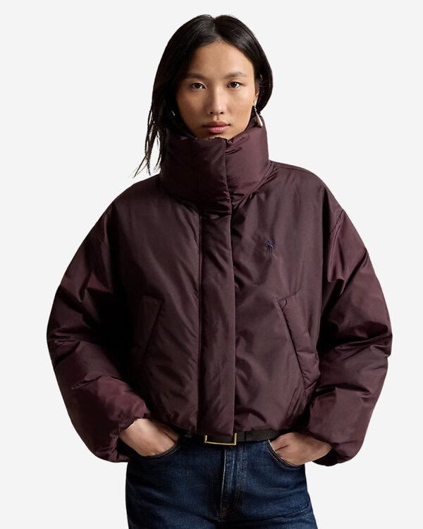Woven Puffer Coat Bordeaux