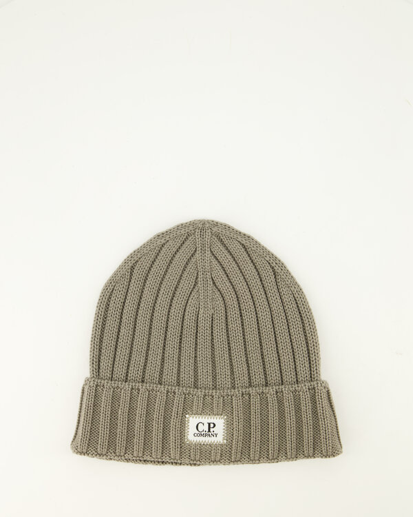 C.P. Company Extrafine Merino Wool Logo Beanie Beige Extrafine Merino Wool Logo Beanie Beige
