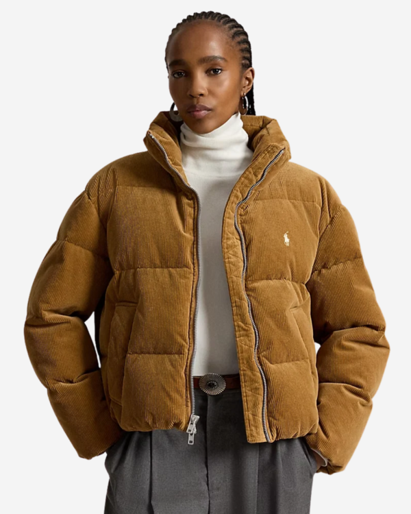 Woven Puffer Coat Tan