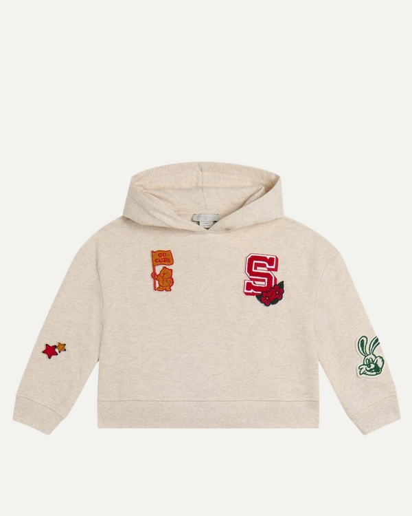Cropped Sweatshirt with patches Beige