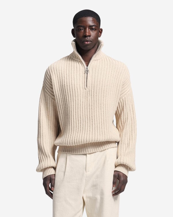 Fisherman Pullover mit halbem Reißverschluss Beige