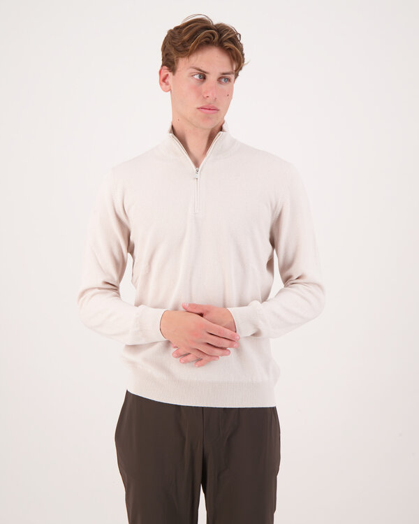 Kaschmirpullover mit Zipper-Kragen Creme