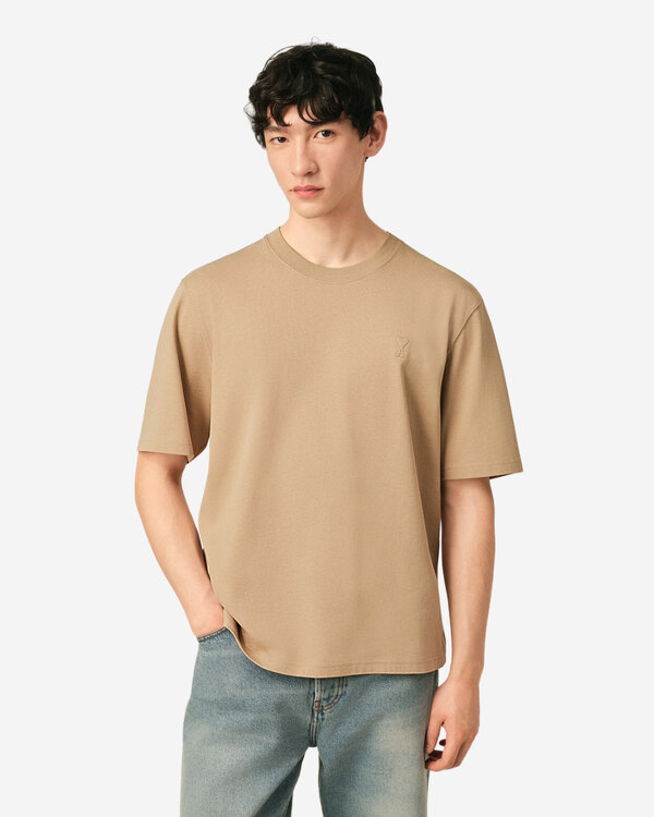 Tonal Embossed Beige T-Shirt