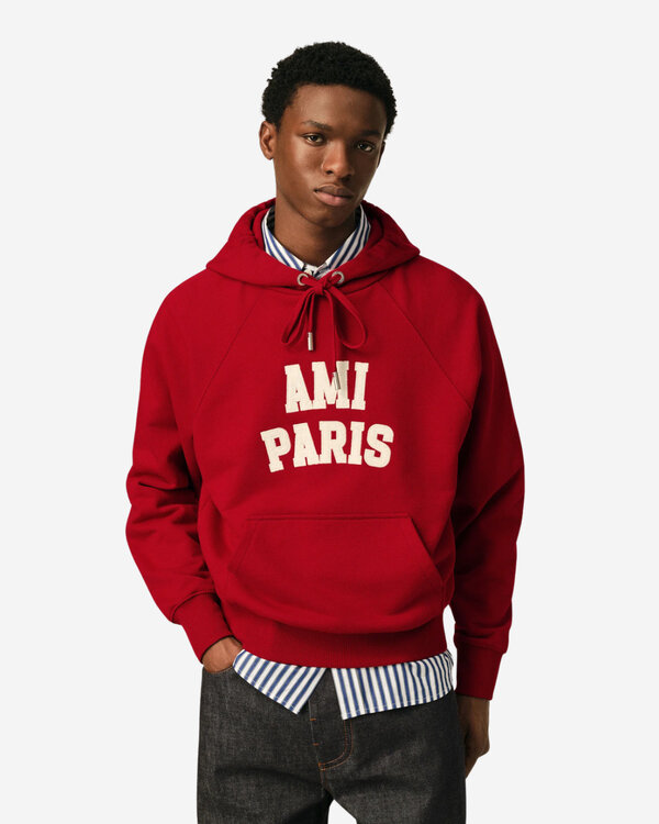 Ami Paris Felt Embroider Hoodie Rood