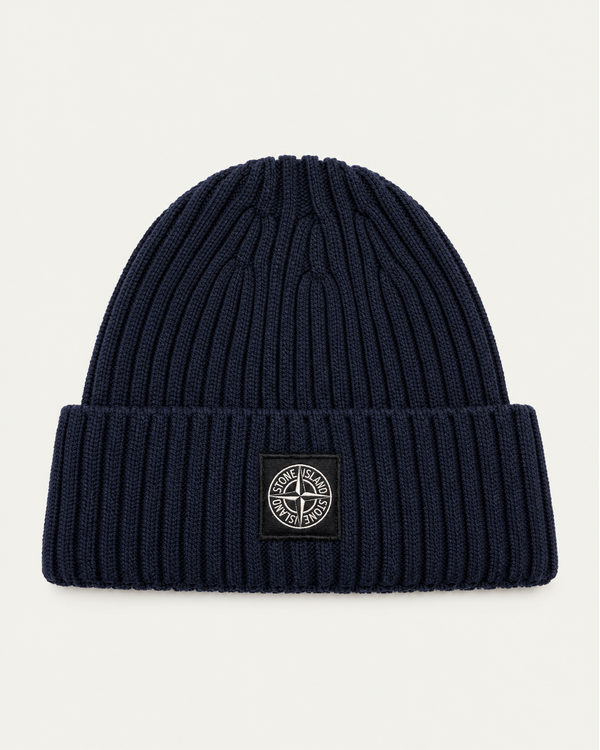 N100007 Ribbing in Pure RWS Wool Beanie Navy Blue