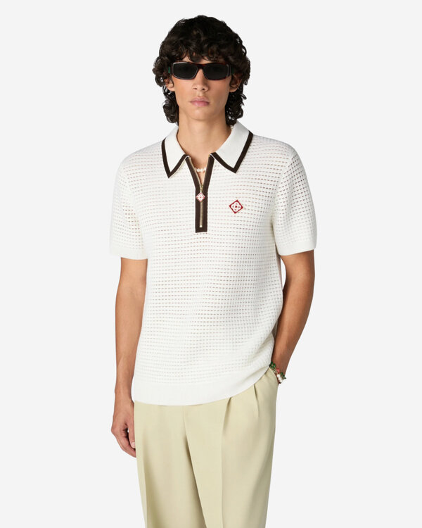 Waffle Stitch Polo Shirt Wit