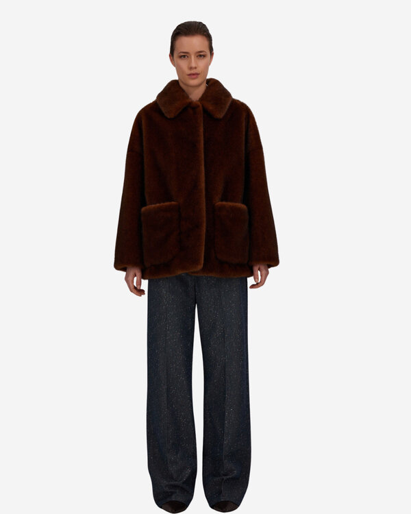 Short Coat In Mink Effect Fur Touch Jacke Dunkelbraun