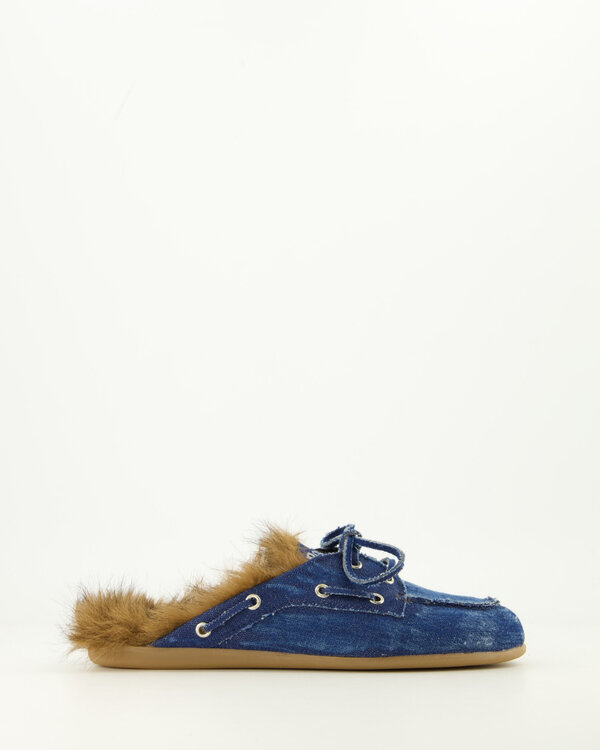Boat Loafer Mule Hairy Fur Denim