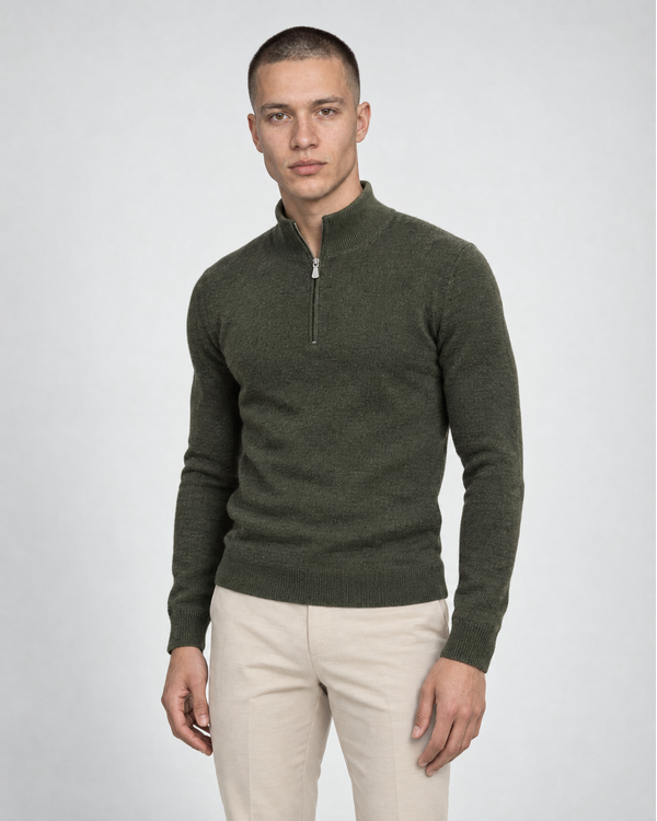 Knitwear Mock Zip Cashmere Sweater Olive