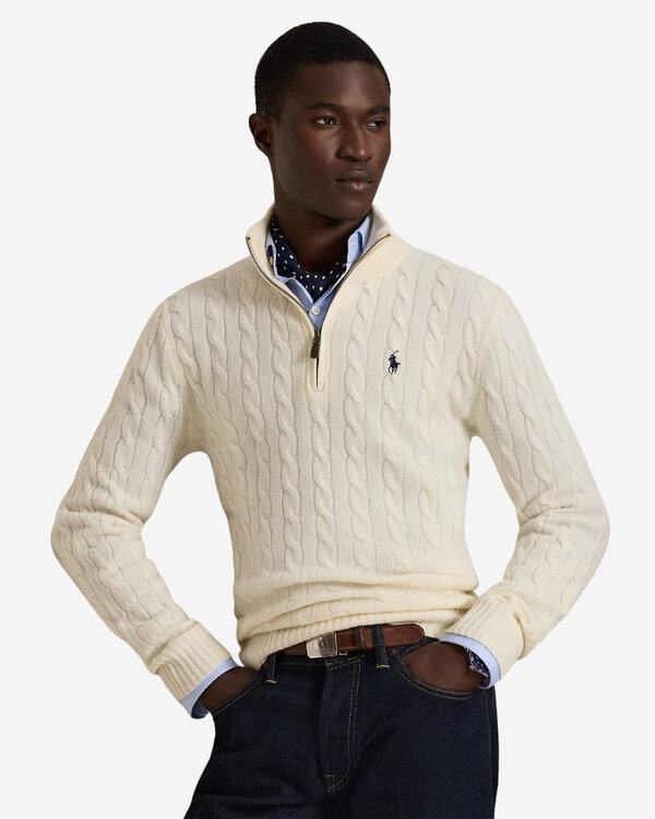 Cable Knit Half-Zip Pullover Crème