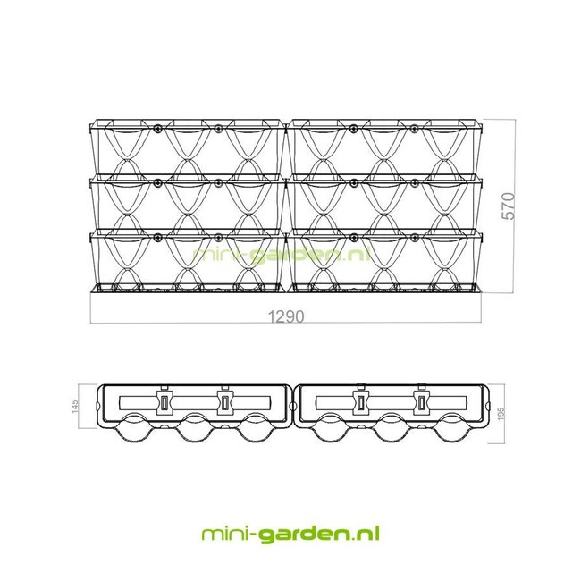Minigarden Vertical  0.75m2 combinatie pakket voor aan de wand
