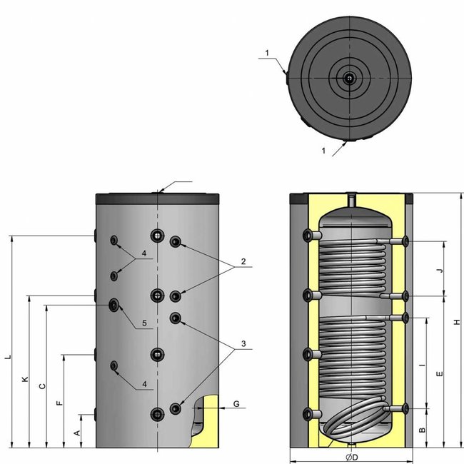 ELDOM Green Line 500 liter buffer met 2 warmtewisselaars, niet geëmailleerd