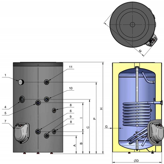 ELDOM Green Line Staande 150 liter boiler met  warmtewisselaar en digitale bediening