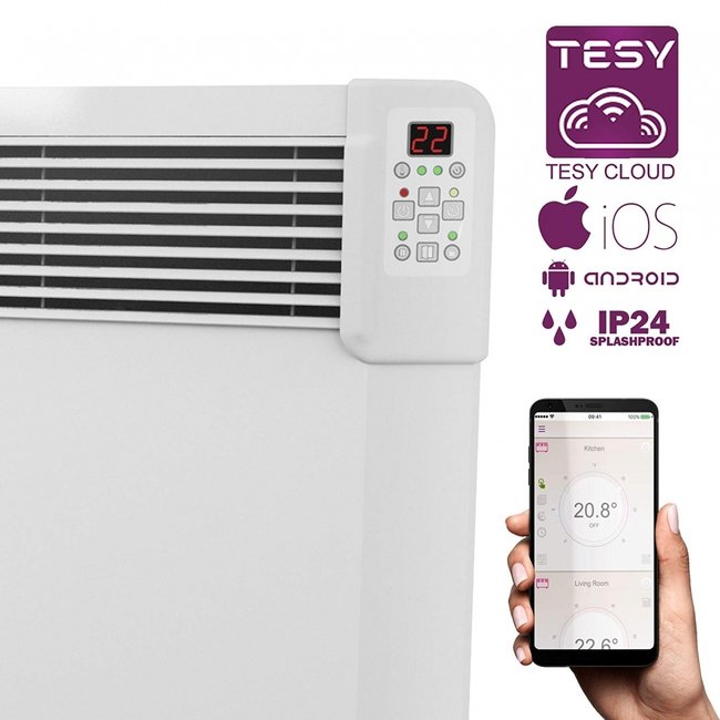 Tesy 2,5 kW elektrische wandconvector met  wifi  en app
