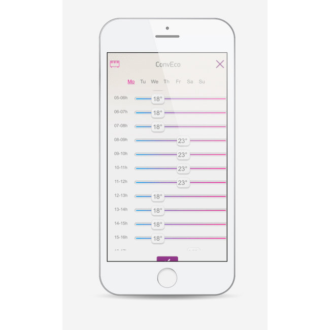 Tesy 2,5 kW elektrische wandconvector met  wifi  en app