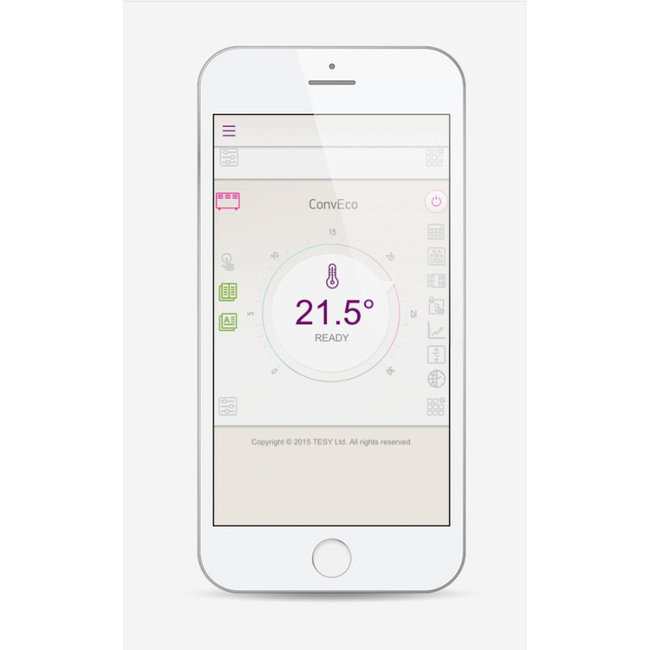 Tesy 2,5 kW elektrische wandconvector met  wifi  en app