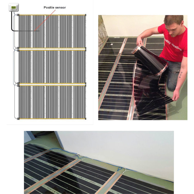 Quality heating E-vloerverwarming folie set voor PVC en tapijt, inc. touch screen thermostaat