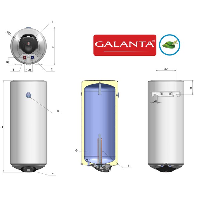 Galanta Green Hat Verticale elektrische boiler 50L, 2kW, met digitale bediening