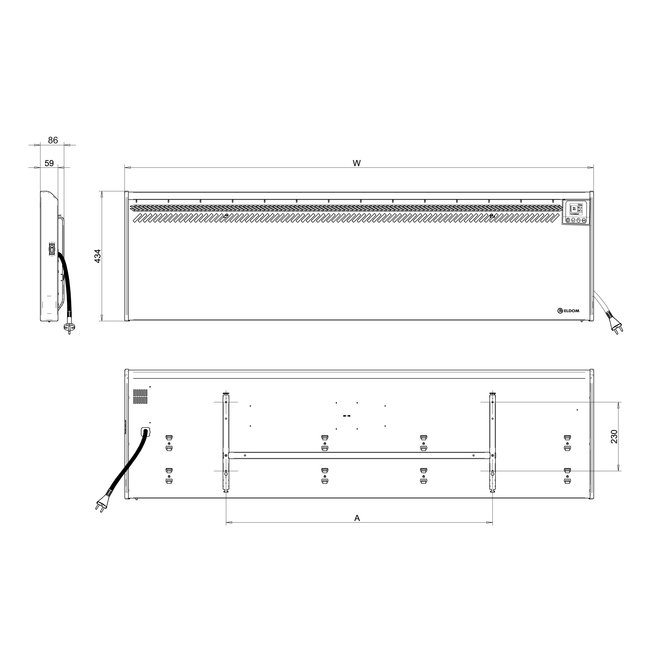 ELDOM Extra Life Elektronische paneel convector 1,5 kW + ErP en digitale bediening
