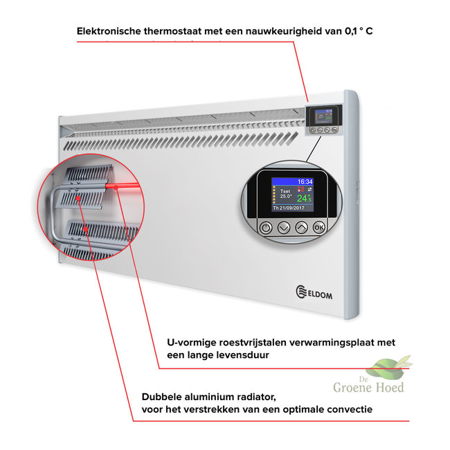 ELDOM Extra Life Eldom Extra Life 1,0 kW elektrische wandconvector met  wifi
