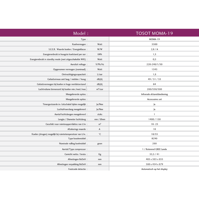 Tosot Mona-20, verrijdbare mobiele airco 3,5 kW