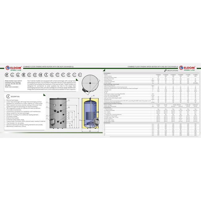 ELDOM Green Line Staande 200 liter boiler met  warmtewisselaar en digitale bediening