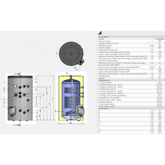ELDOM Green Line Losstaande boiler 200 Liter met 2 warmtewisselaars voor alternatieve energie