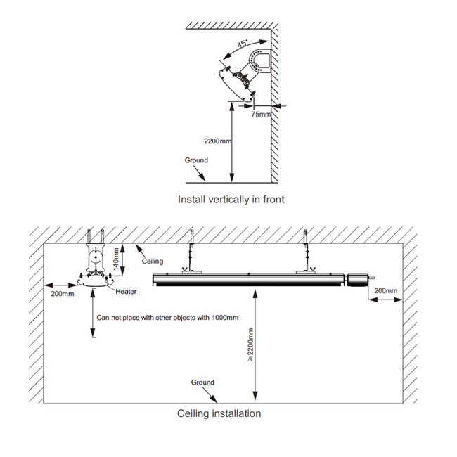 Quality heating Wifi infrarood black heater 1800 W en 2400 W