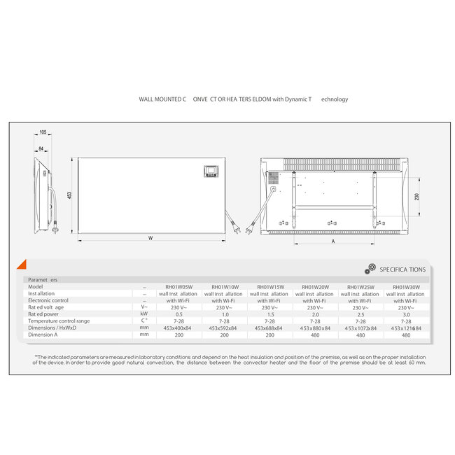 Eldom Wifi convector met elektronische instelbare thermostaat