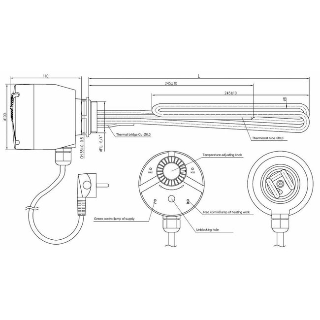 GEW elektr. verwarmingselement 230V 2000Watt 1 schroefdraad