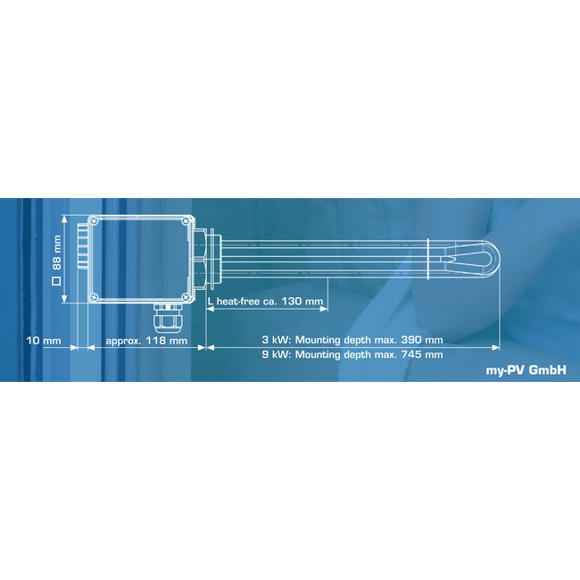 My-PV Dompel verwarmingselement 3 kW met thermostaat