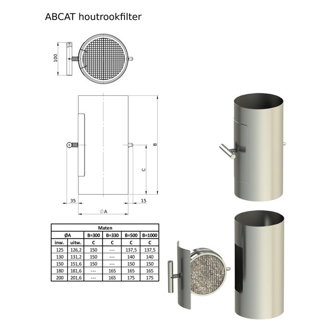 Ecolink Solutions ABCAT Houtrookfilter met een diameter van 150 mm