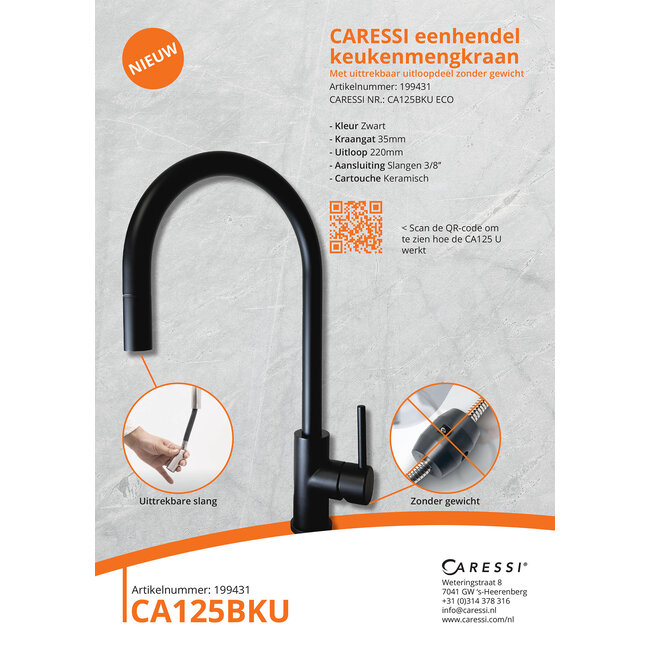 Caressi ECO Eénhendel mengkraan RVS  (CA125BK U)