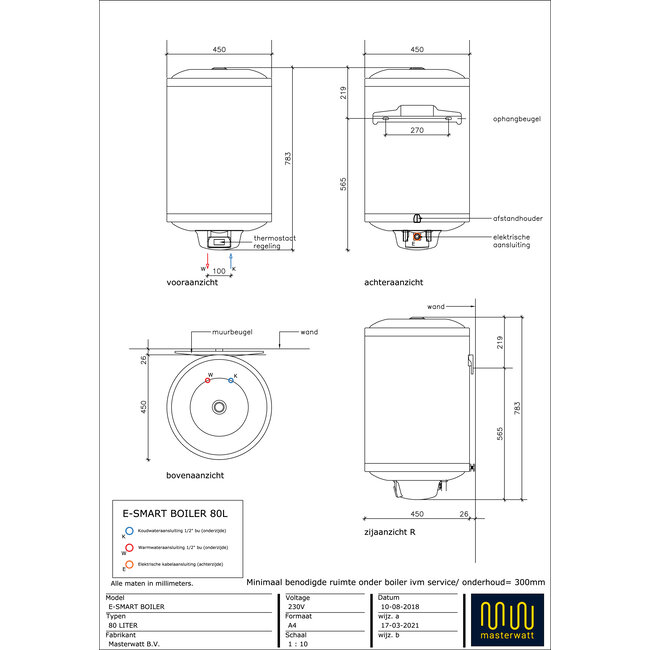 Masterwatt E-Smart plus RVS boiler zonder anode - 80 liter