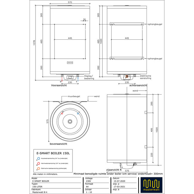 Masterwatt E-Smart plus RVS boiler zonder anode - 150 liter