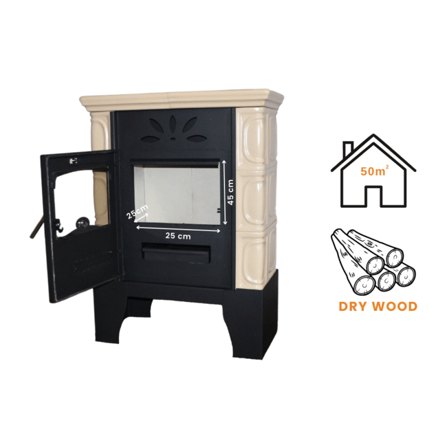 Horvat Thetford Houtkachel HT9-3 Beige, 9 kW met accumulatietegels