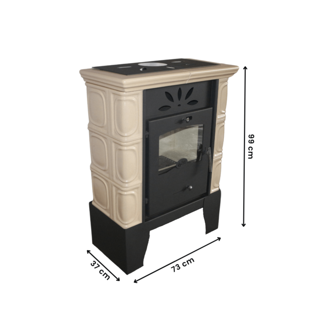 Horvat Thetford Houtkachel HT9-3 Beige, 9 kW met accumulatietegels