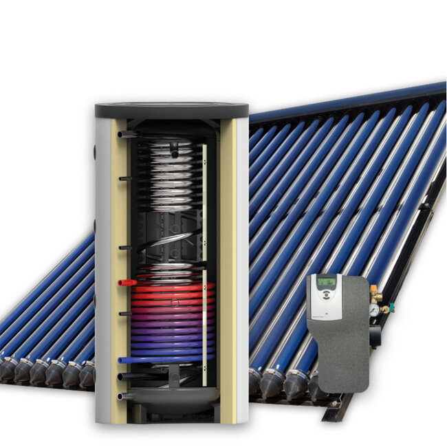 Trendy Eco Zonneboilerset voor tapwater en woning verwarming 500L met 2x heatpipes SCM 30
