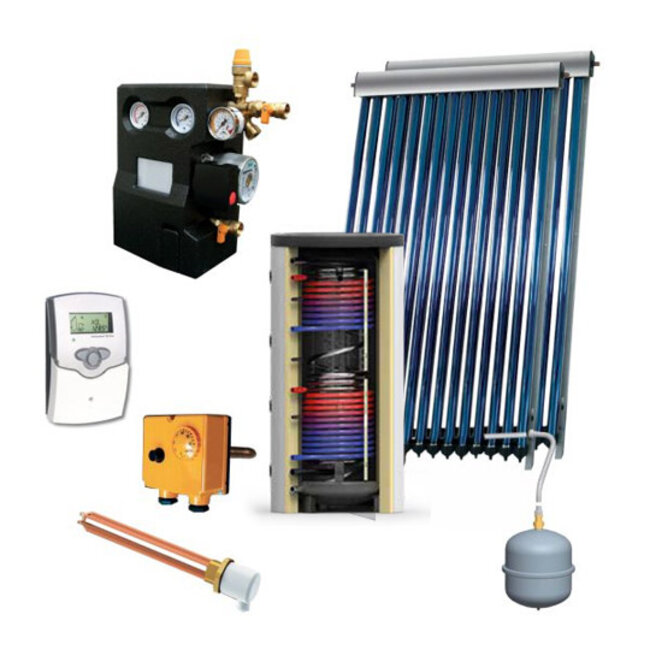 Trendy Eco Zonneboilerset voor tapwater en woning verwarming 500L met 2x heatpipes SCM 30