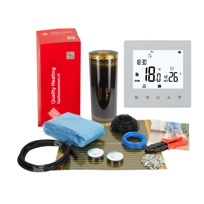 Quality heating E-vloerverwarming folie set voor PVC en tapijt, inc. touch screen thermostaat