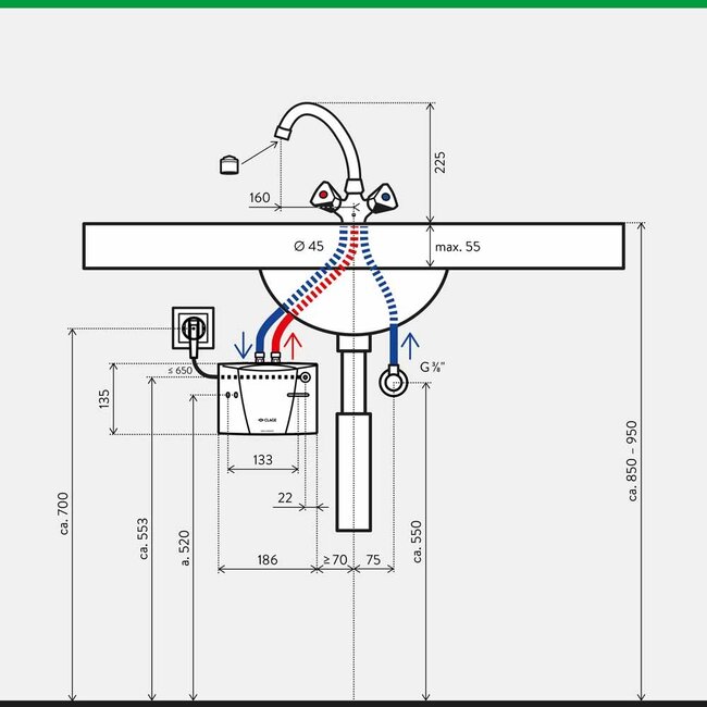 Clage E-mini elektrische doorstroomverwarmer-set M3/ SNM