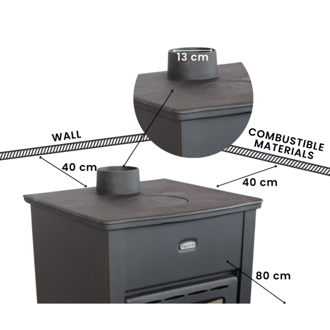 Prity Vrijstaande houtkachel  kookplaat K2 CP 10,4 kW